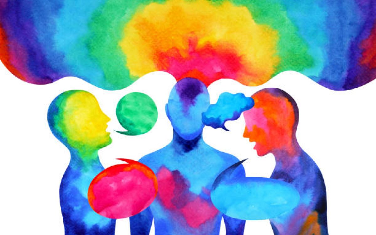 human speaking listening power of mastermind together world universe inside your mind, watercolor painting hand drawn